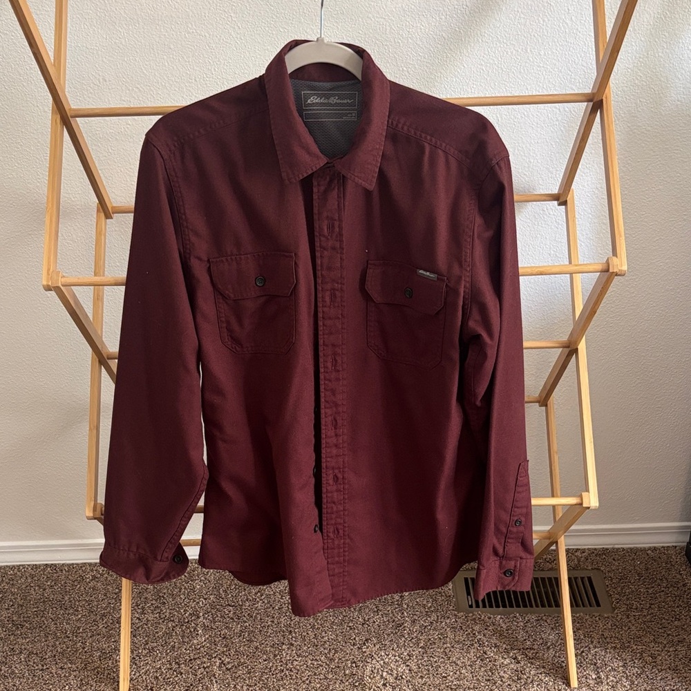 Eddie Bauer Men's Button-Up Work Shirt in Deep Maroon